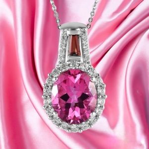 NWT PINK MYSTIC TOPAZ & MULTIGEMSTONE NECKLACE PLATINUM OVER STERLING SILVER